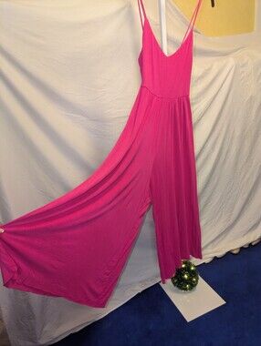 Peach Love California Hot Pink Wide Leg Jumpsuit Crisscross Back Size Medium
